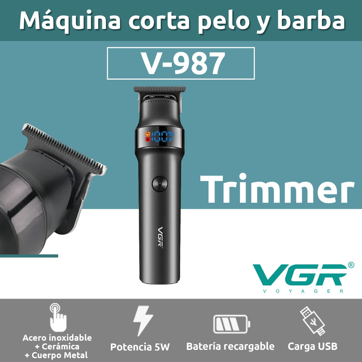 Máquina Patillera VGR V-987 Turbo 7000 RPM duración 400m Usb